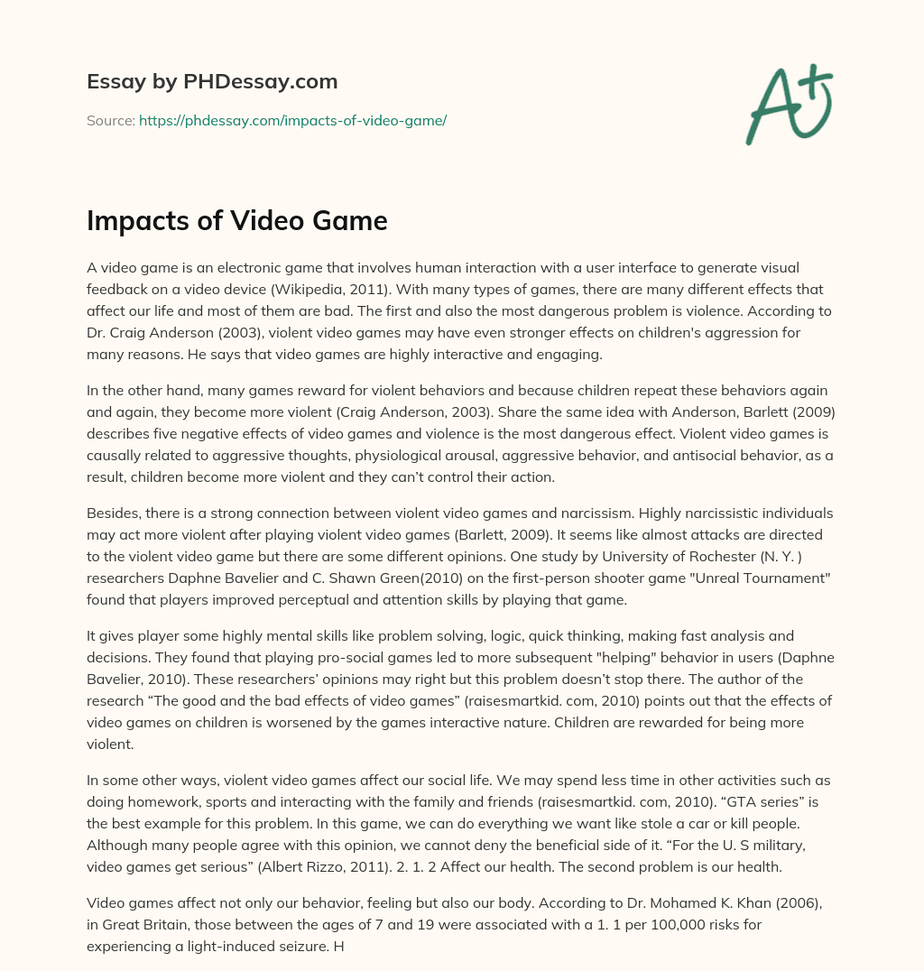 Impacts of Video Game essay