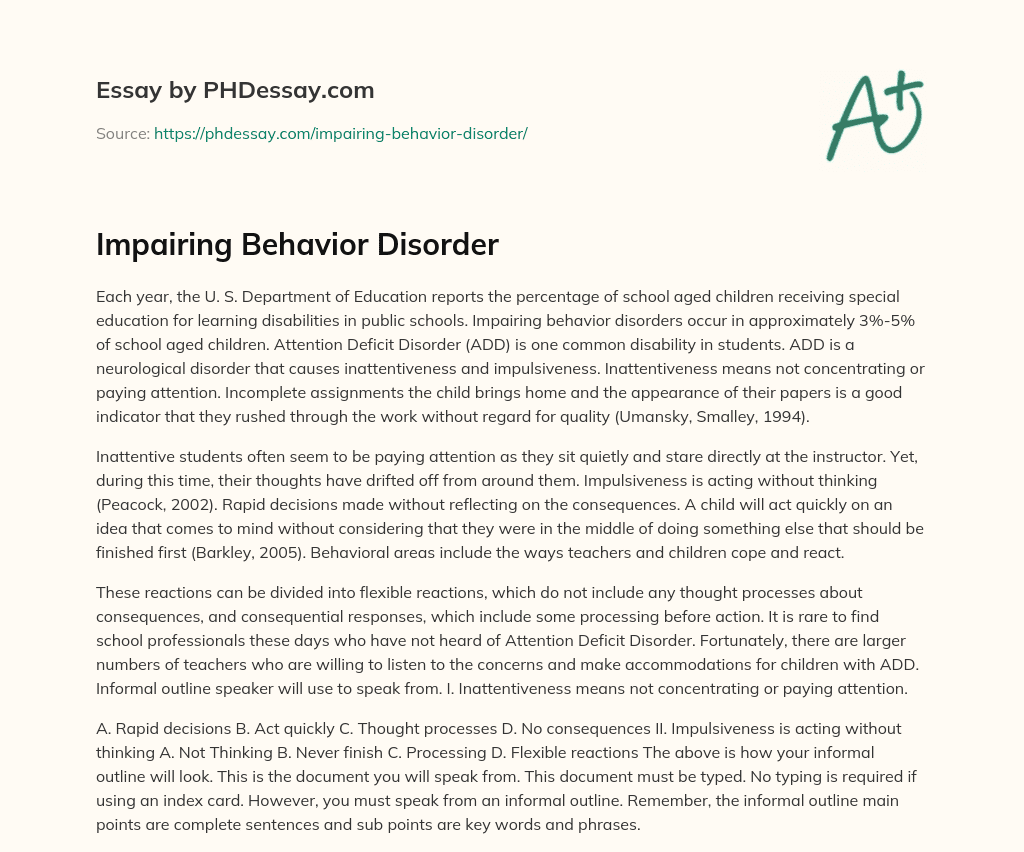 Impairing Behavior Disorder essay