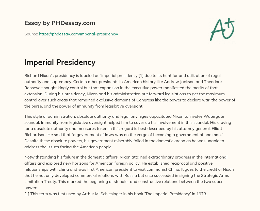 Imperial Presidency essay