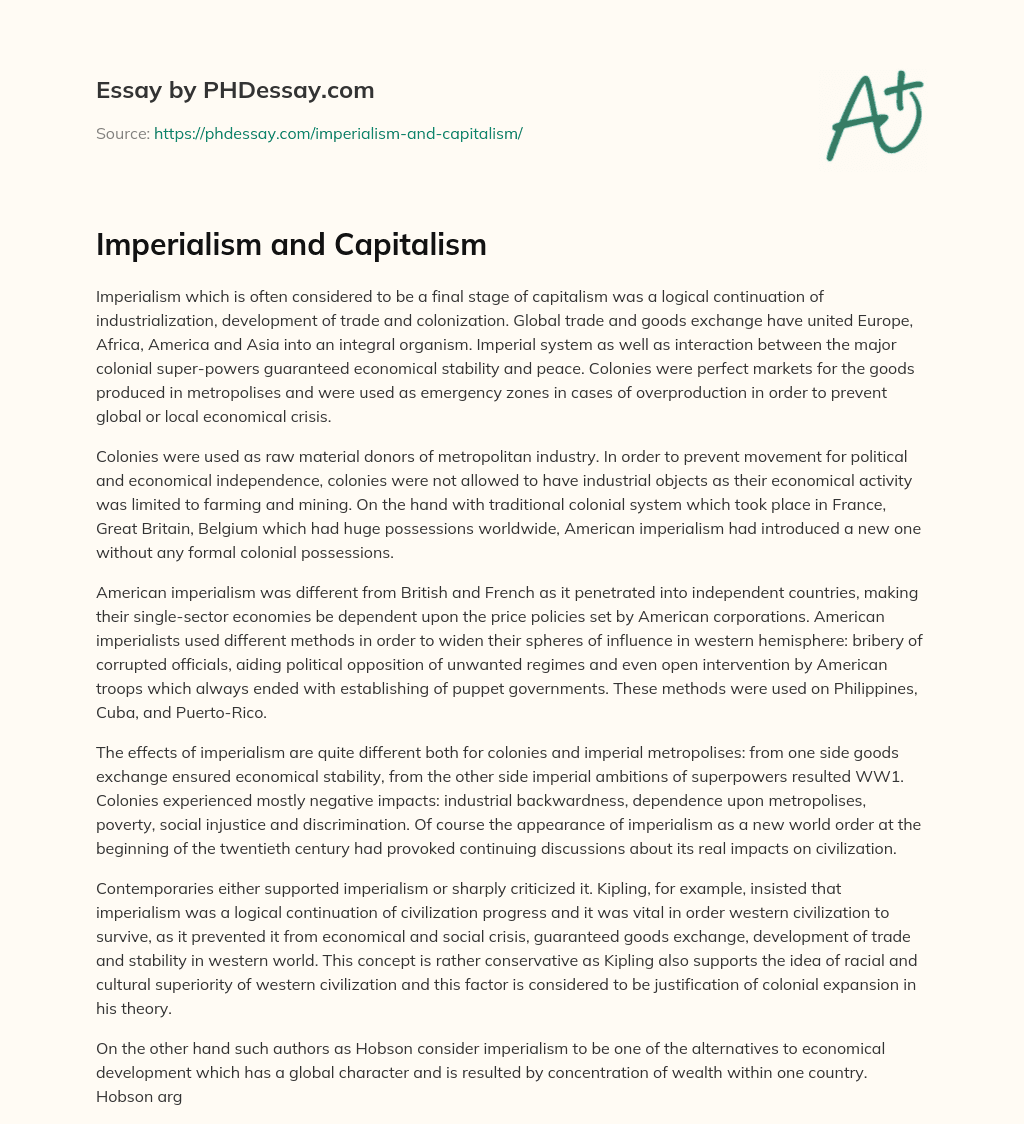 capitalism and imperialism essay