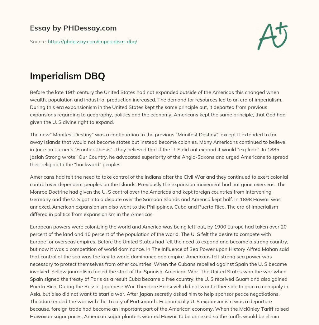 Imperialism DBQ essay