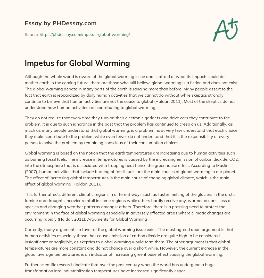 Impetus for Global Warming essay