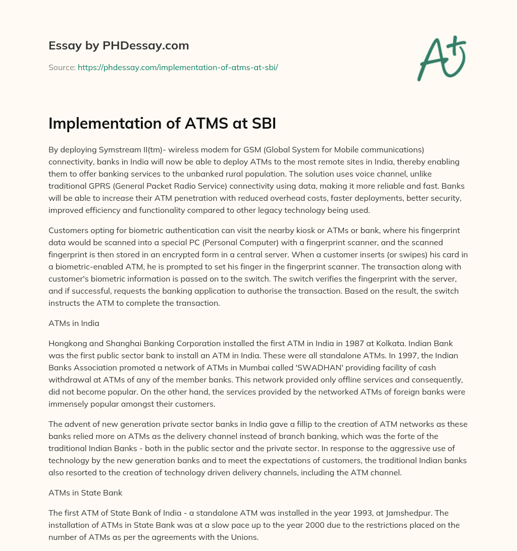 Implementation of ATMS at SBI essay