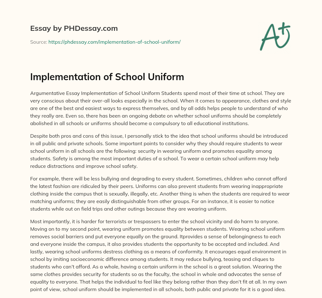 school uniform implementation essay