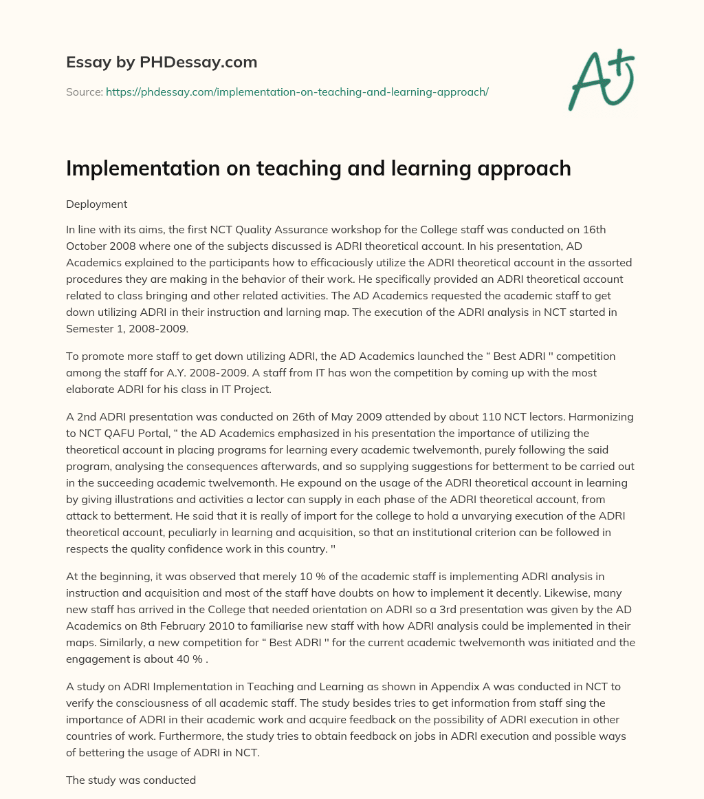 Implementation on teaching and learning approach essay