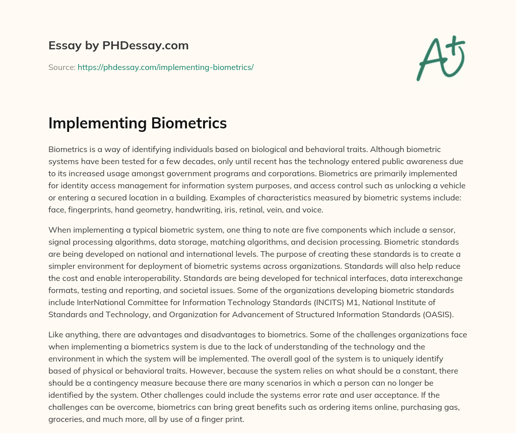 Implementing Biometrics essay