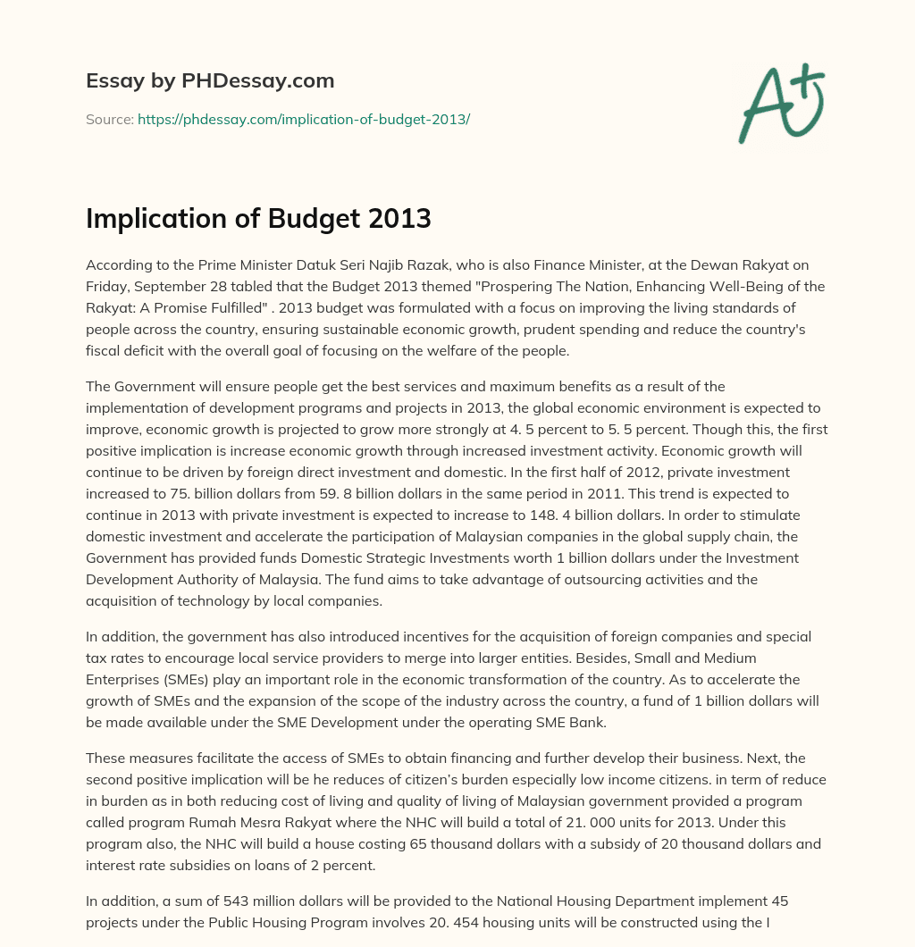 Implication of Budget 2013 essay