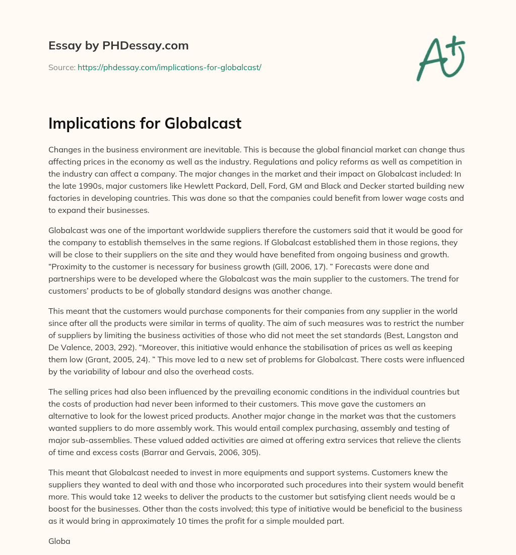 Implications for Globalcast essay