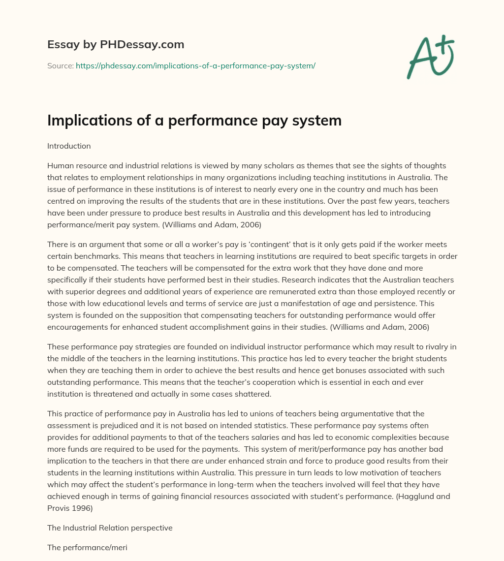 Implications of a performance  pay system essay