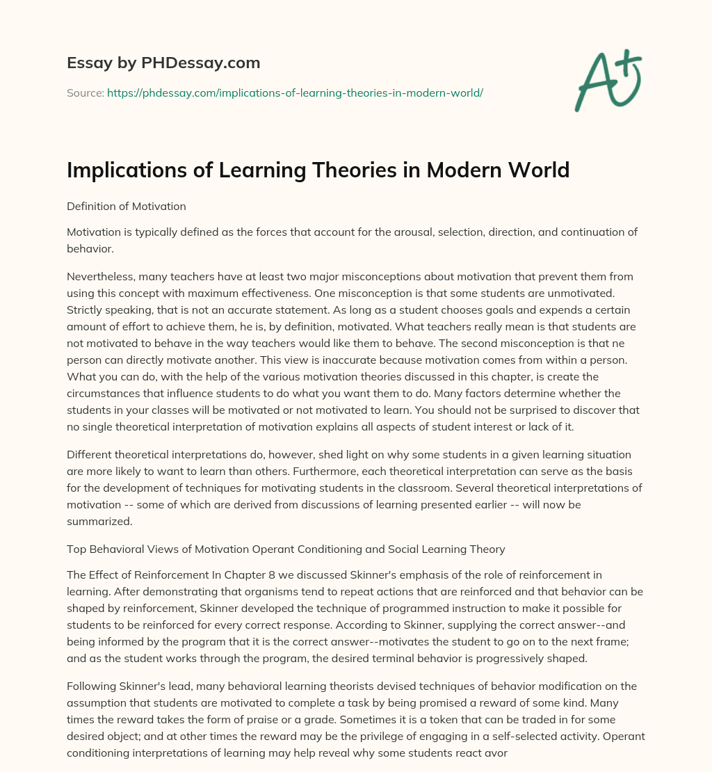 Implications of Learning Theories in Modern World essay