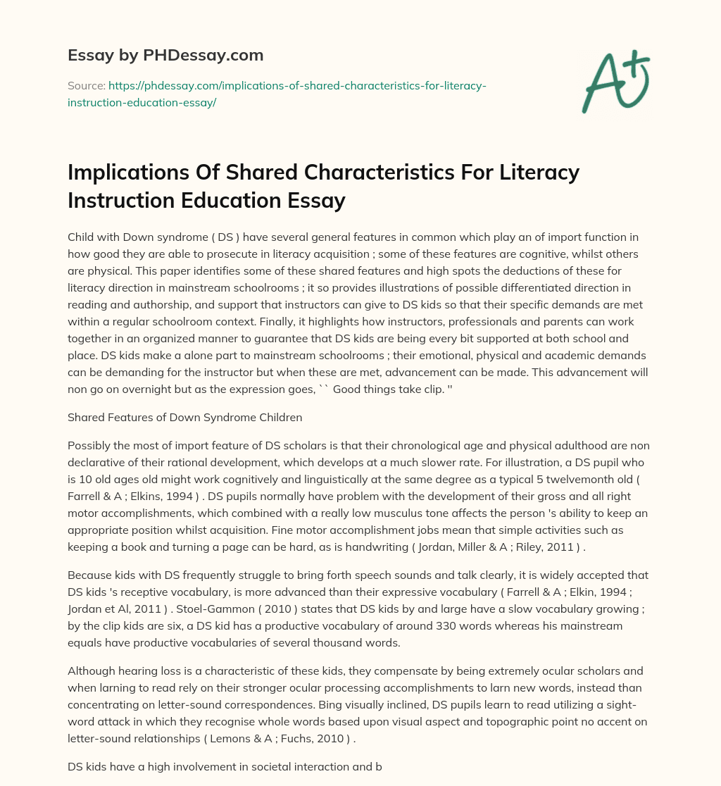Implications Of Shared Characteristics For Literacy Instruction Education Essay essay
