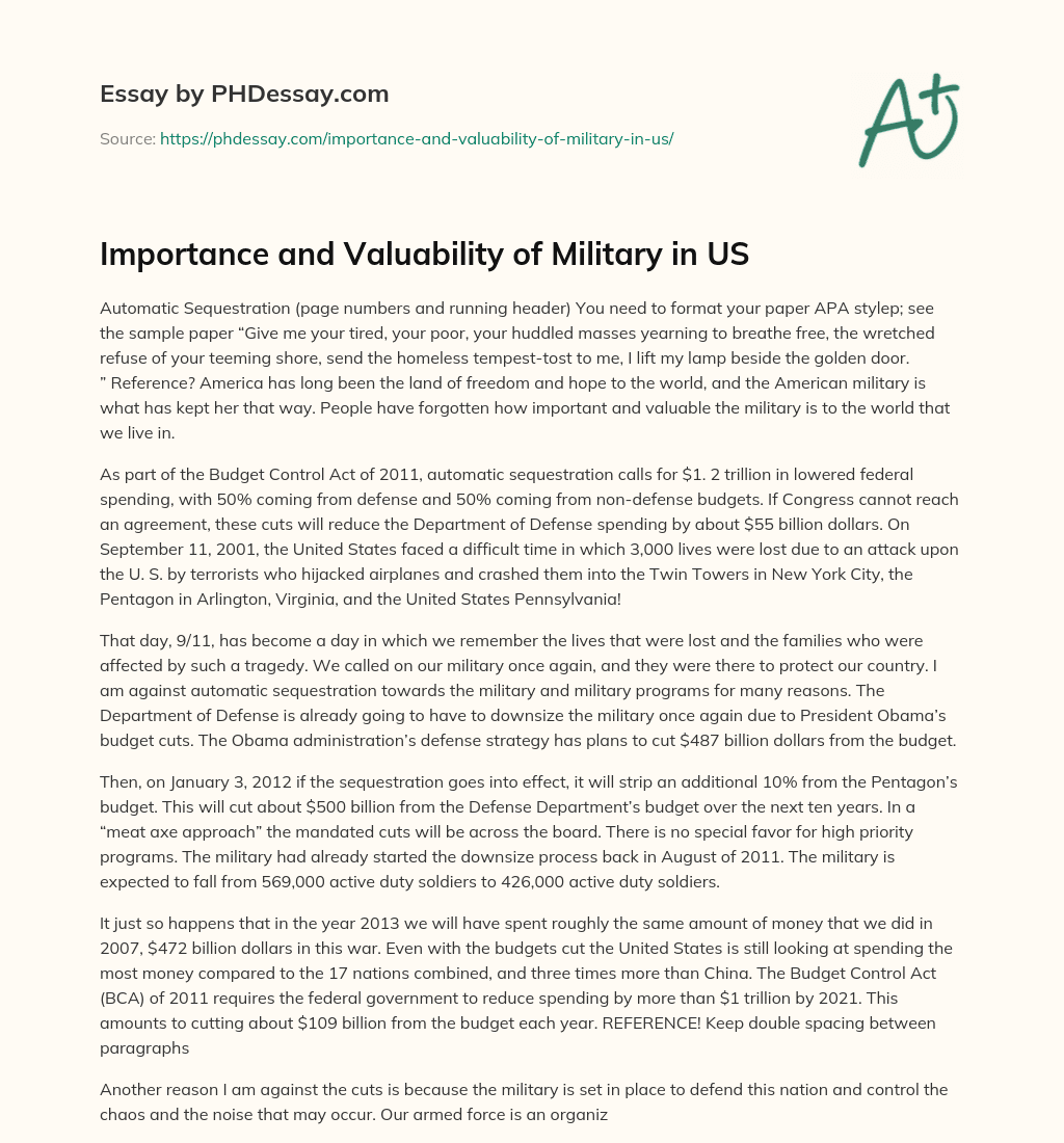 Importance and Valuability of Military in US essay