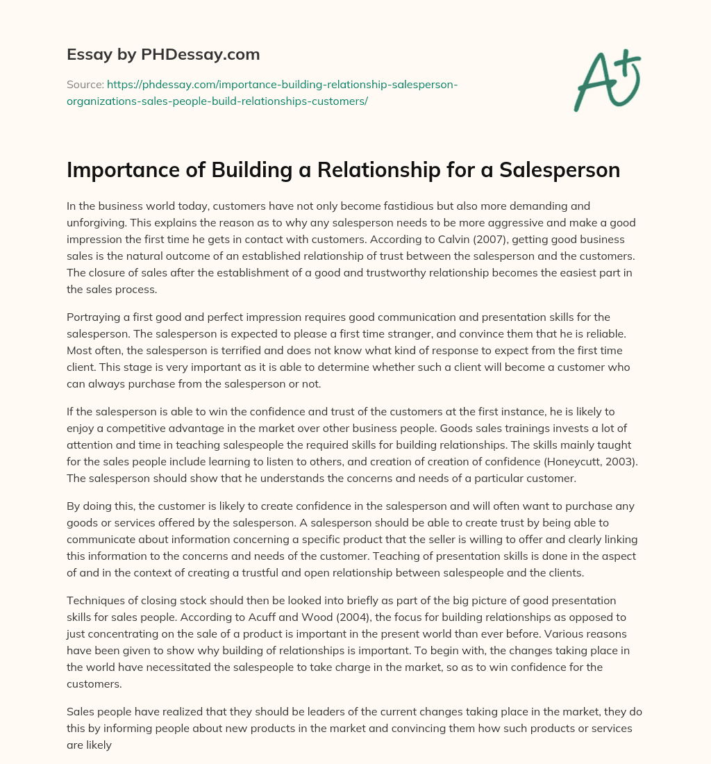 Importance of Building a Relationship for a Salesperson essay