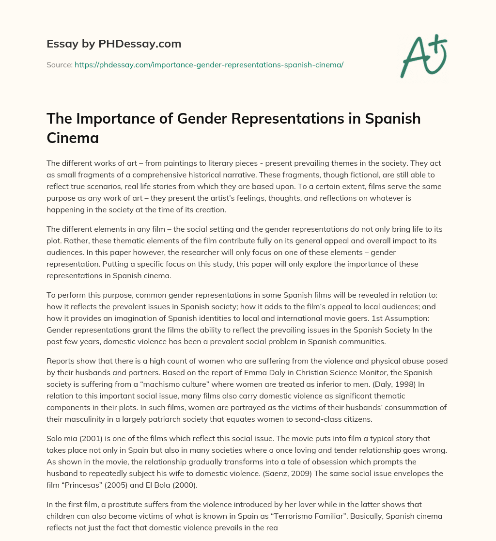 The Importance of Gender Representations in Spanish Cinema essay