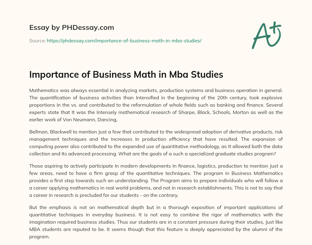essay on business mathematics
