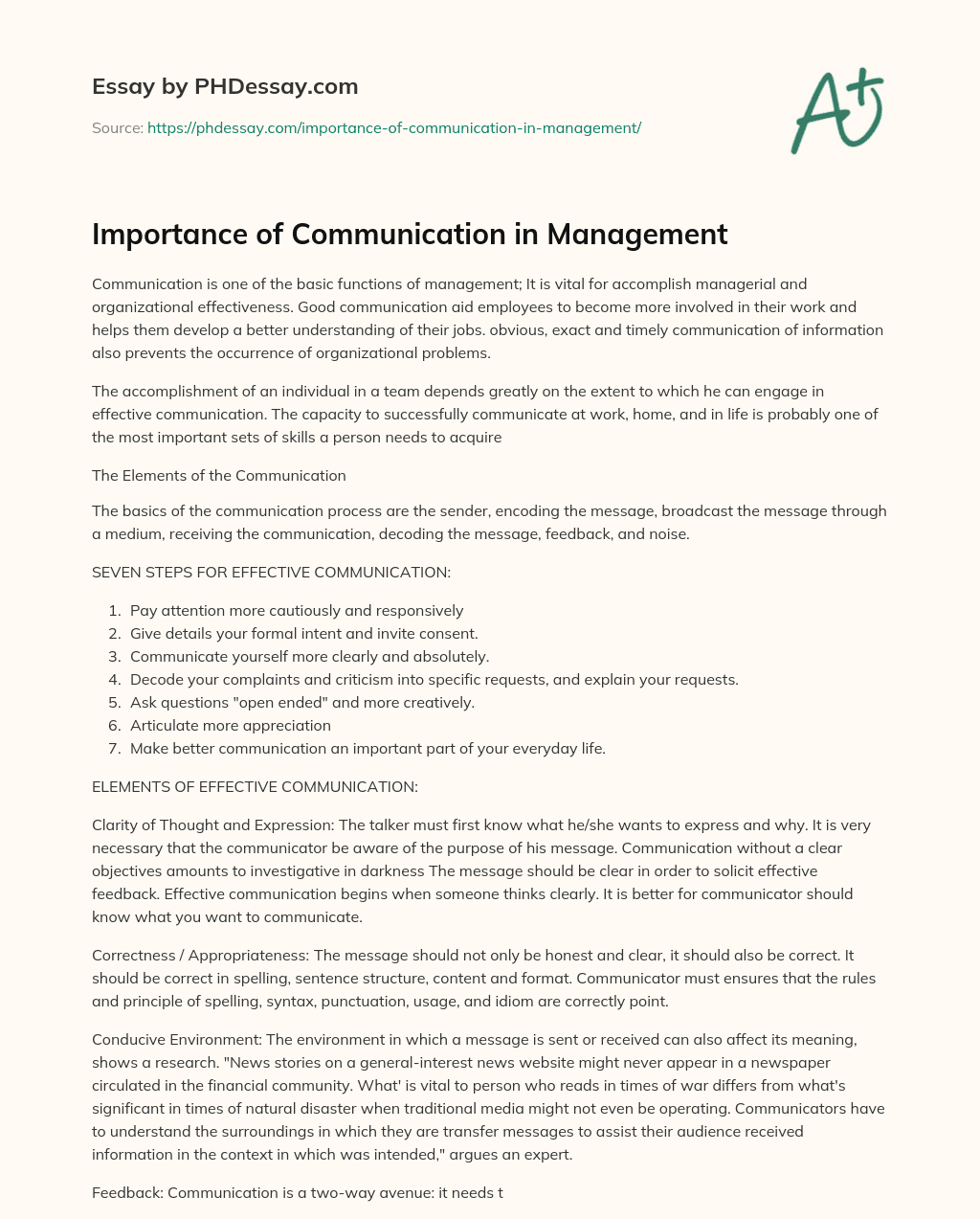 Importance of Communication in Management essay