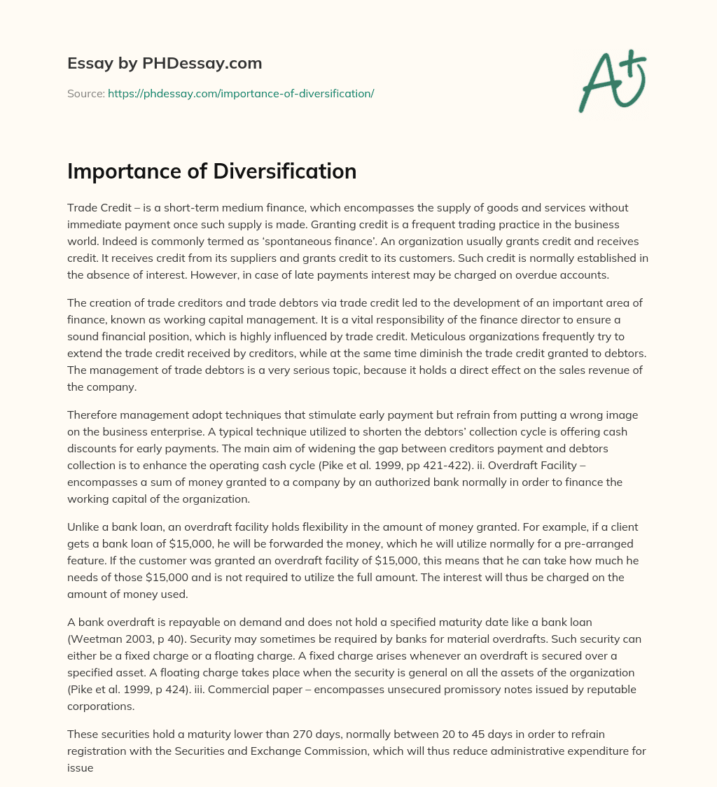 Importance of Diversification essay