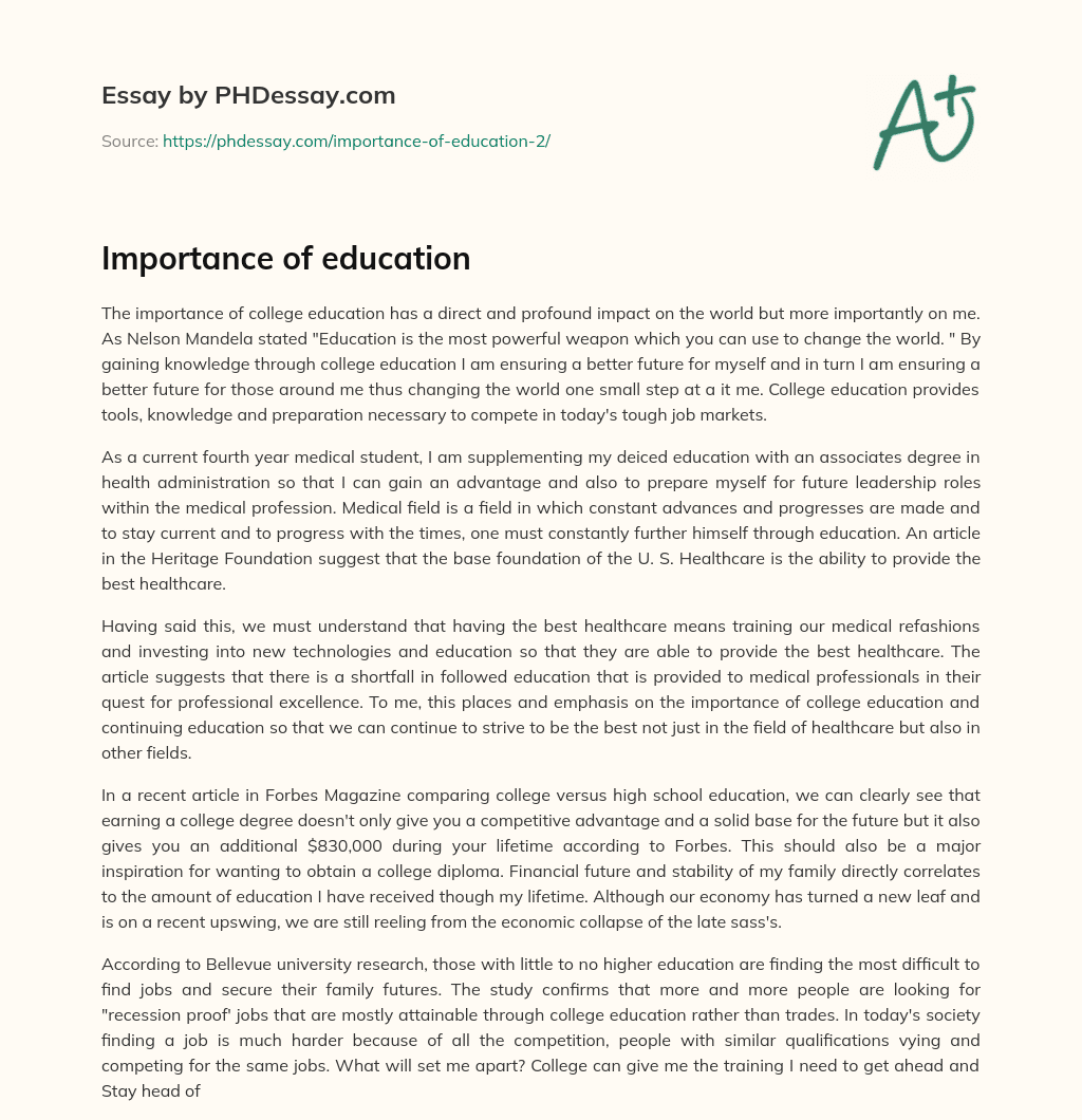 importance of education essay 800 words