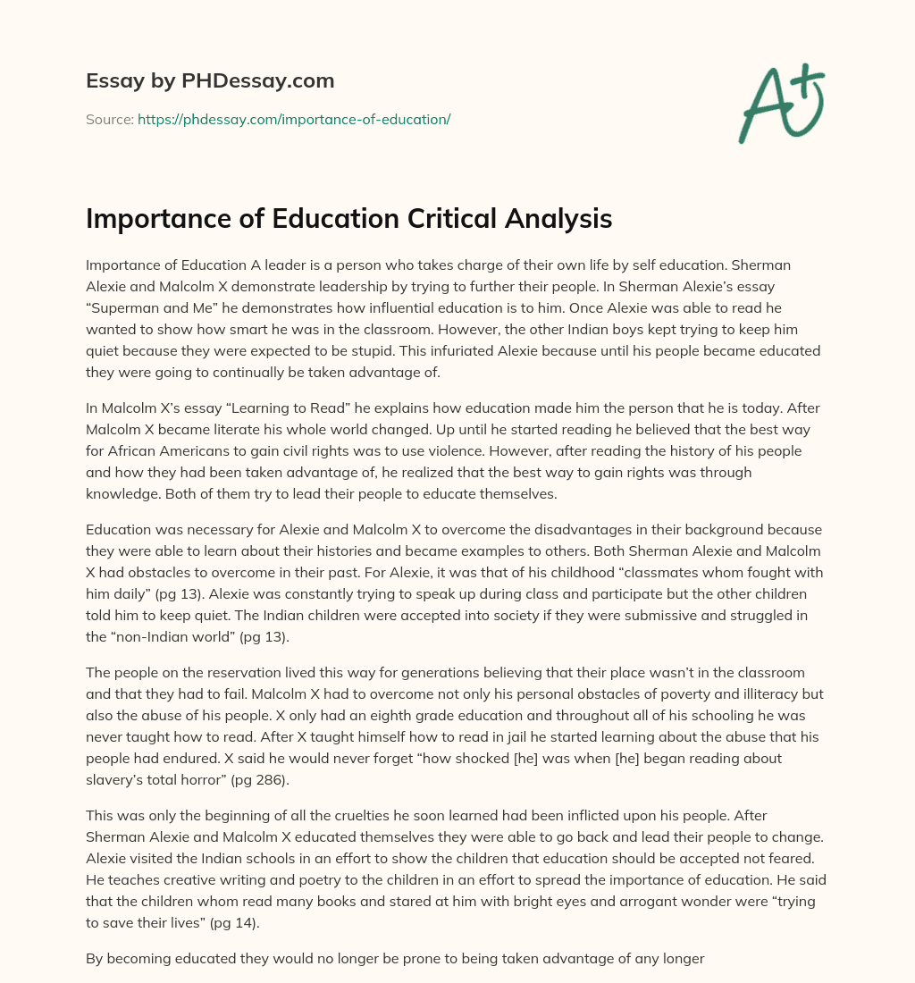 Importance of Education Critical Analysis essay