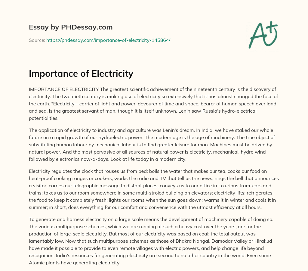 electricity essay definition