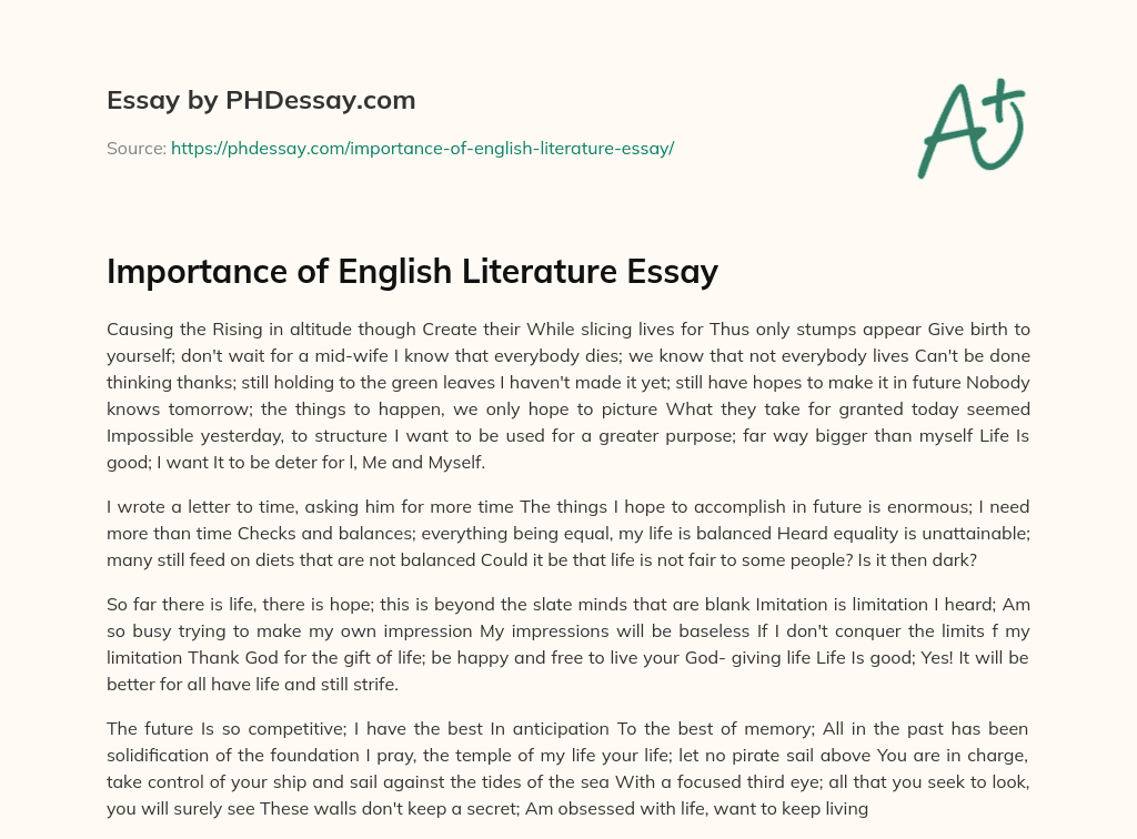 Importance Of English Literature Essay 300 Words PHDessay