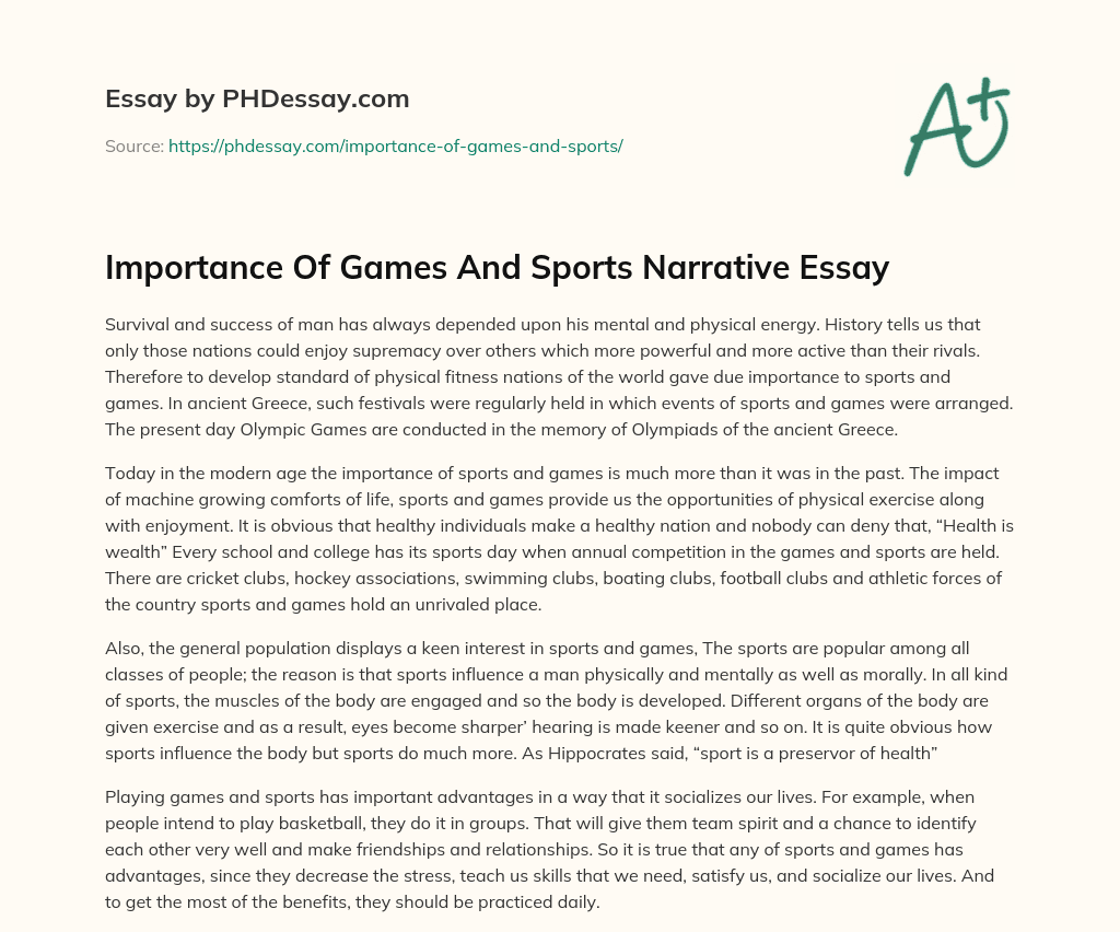 Importance Of Games And Sports Narrative Essay PHDessay