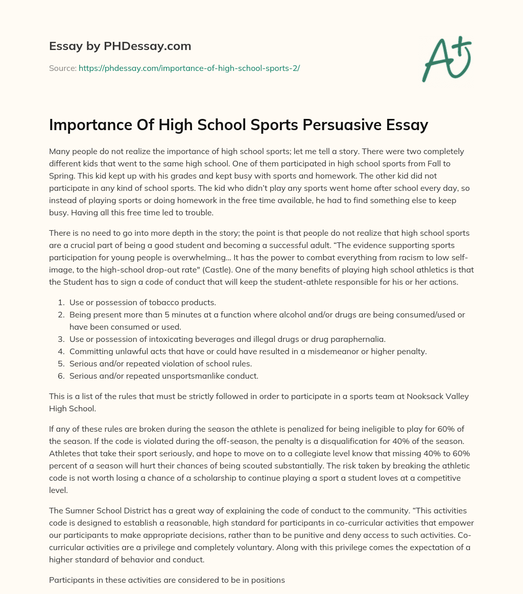 persuasive essay on high school sports