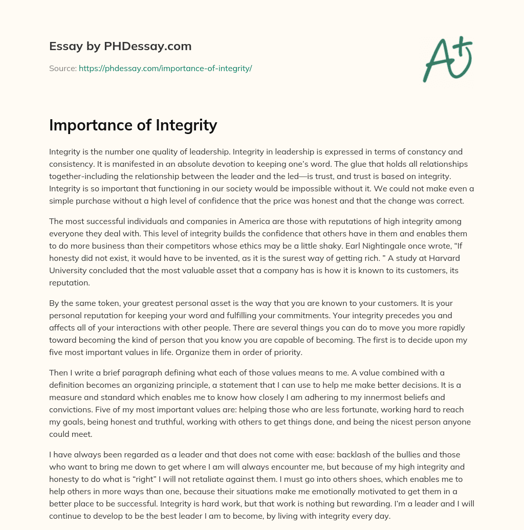 essay on the importance of integrity