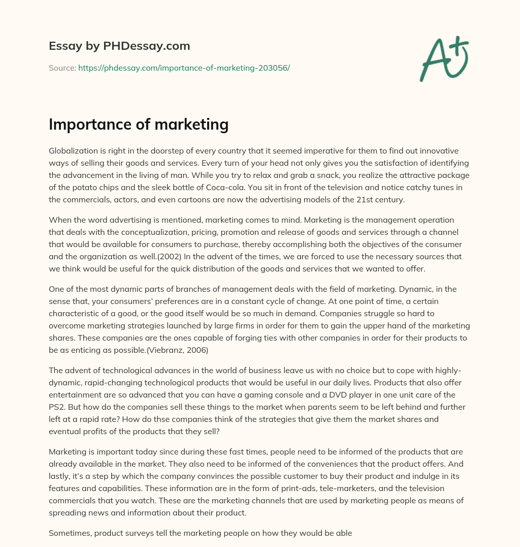 Importance of marketing essay