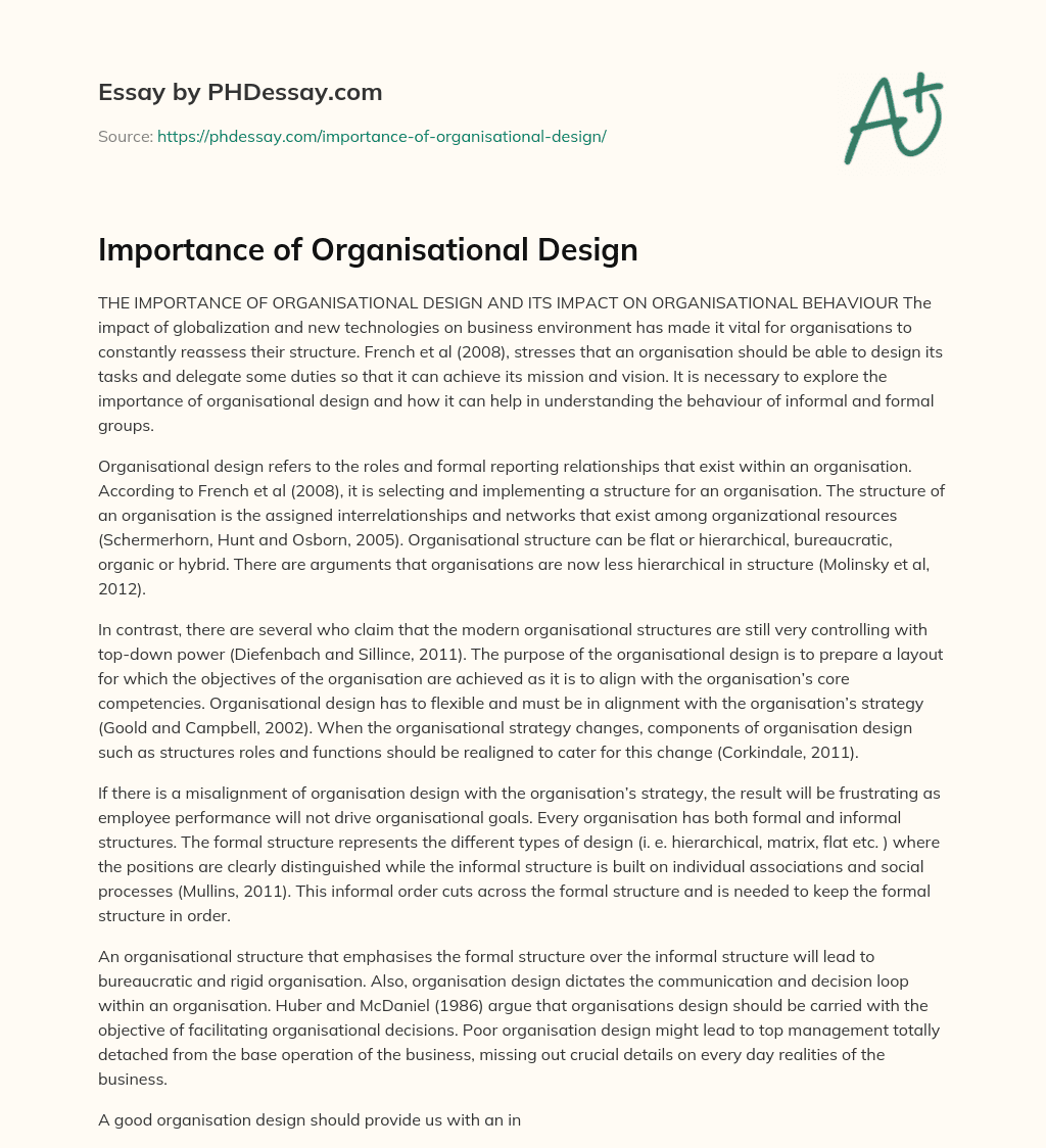 Importance of Organisational Design essay