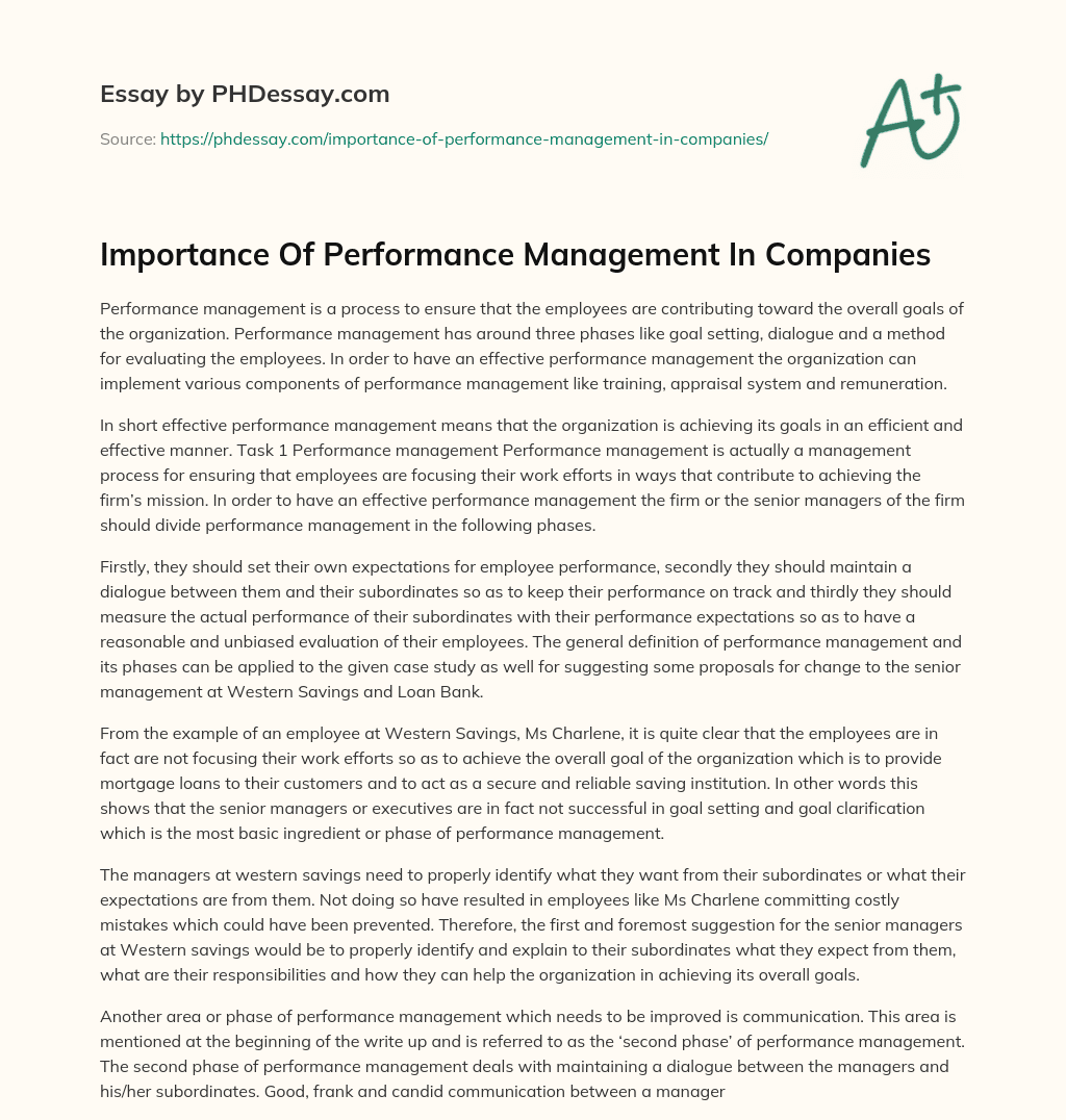 Importance Of Performance Management In Companies - PHDessay.com