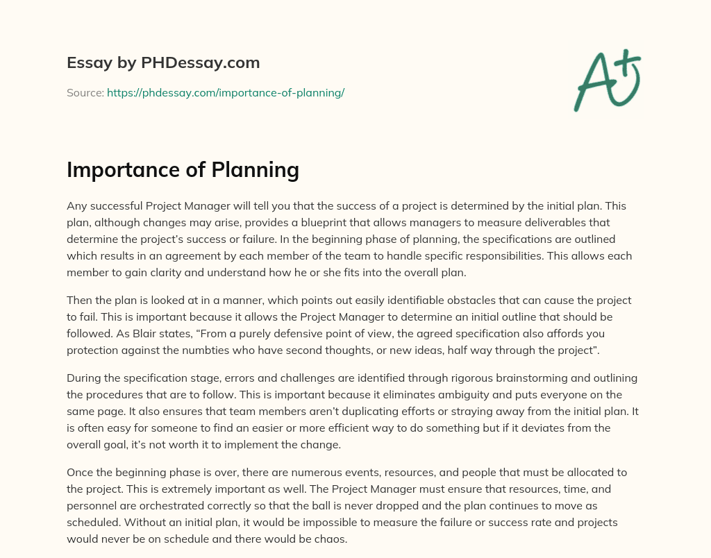 essay on importance of planning