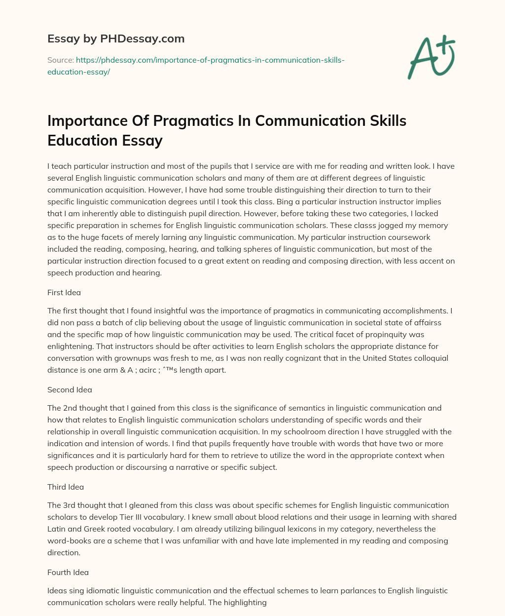 Importance Of Pragmatics In Communication Skills Education Essay essay