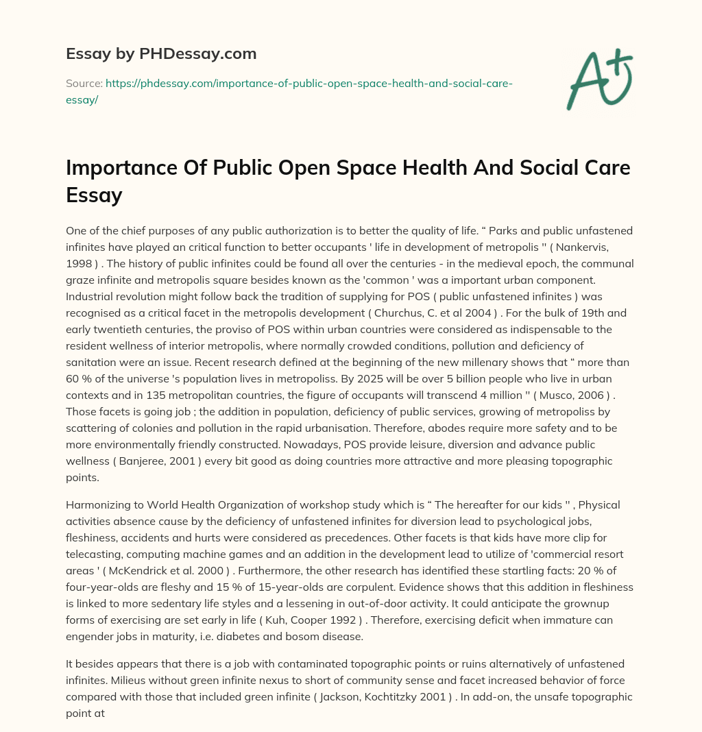 Importance Of Public Open Space Health And Social Care Essay essay