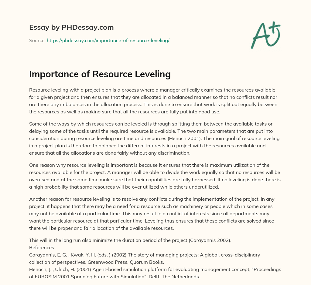 Importance of Resource Leveling essay