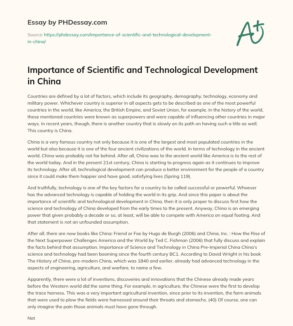 Importance of Scientific and Technological Development in China essay