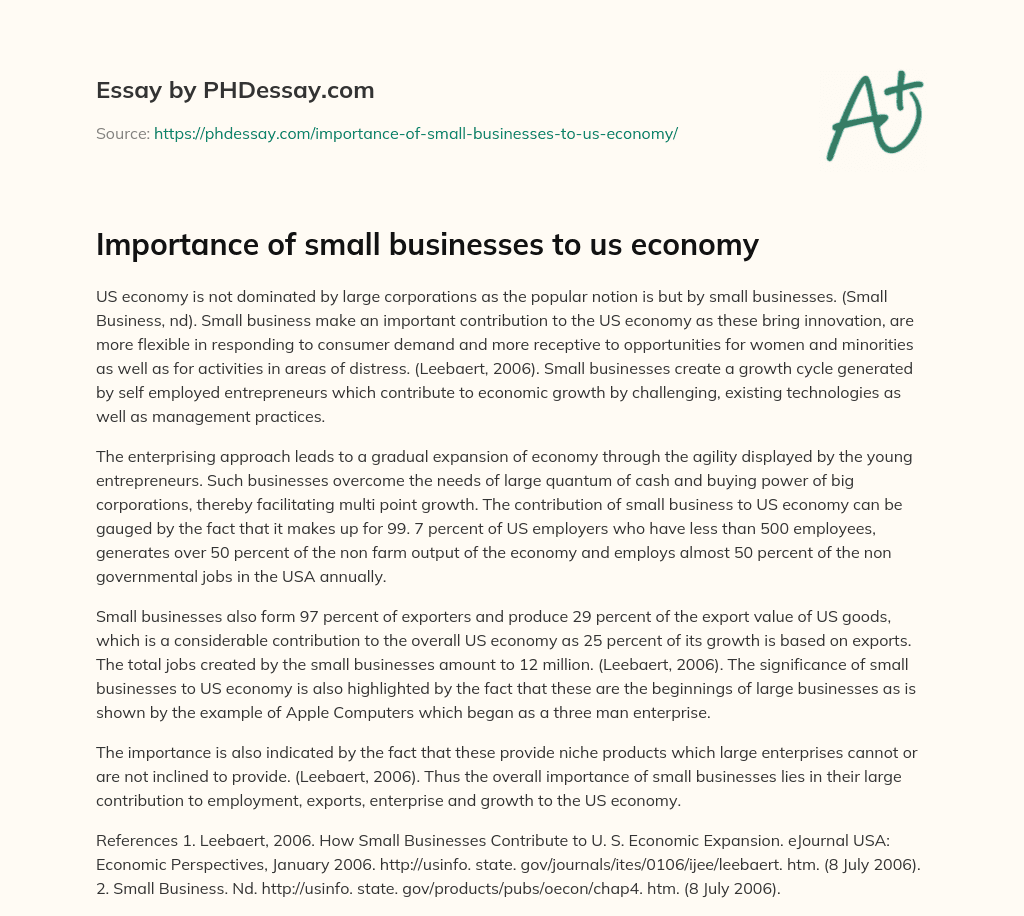Importance of small businesses to us economy essay