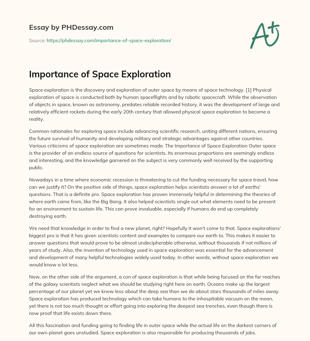 space exploration benefits essay