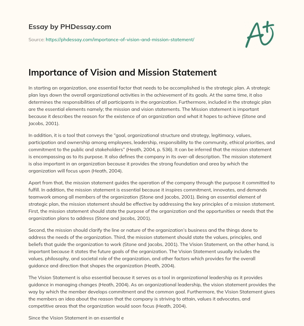 personal vision and mission essay