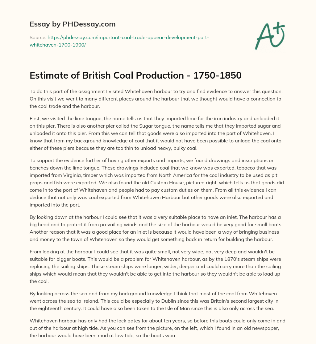 Estimate of British Coal Production – 1750-1850 essay