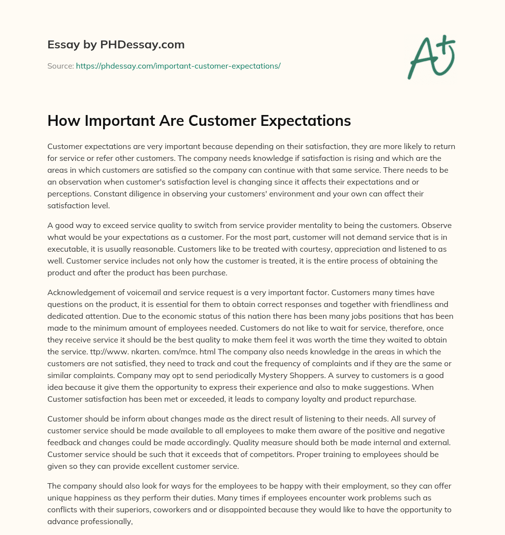 why are customer expectations important essay