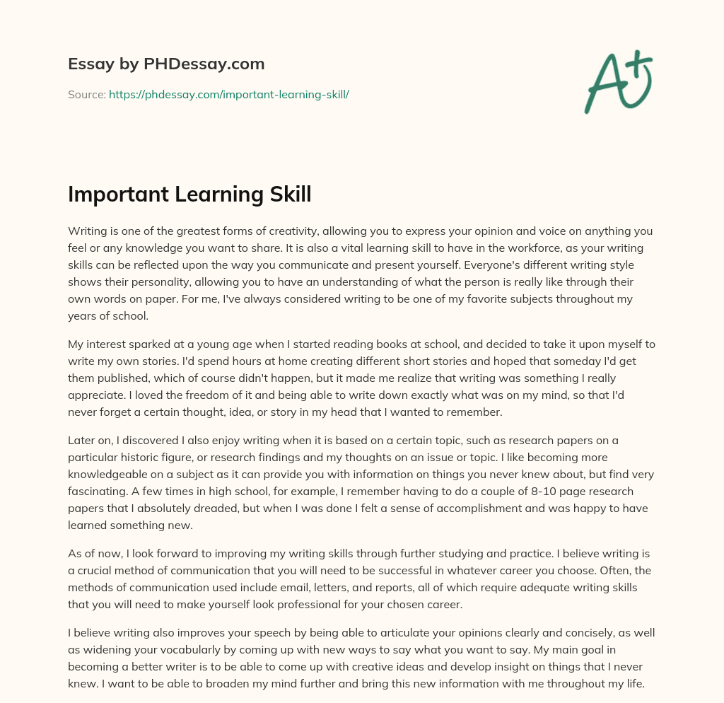 Important Learning Skill essay