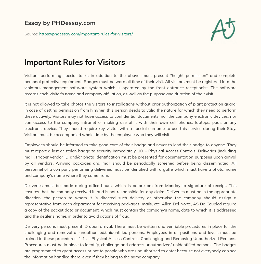 Important Rules for Visitors