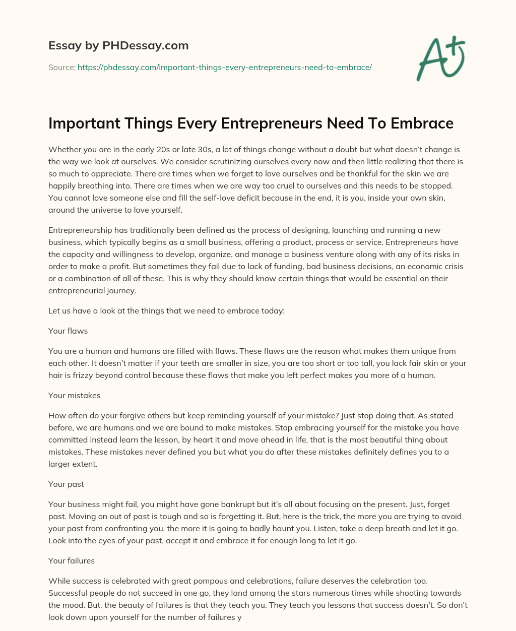 Important Things Every Entrepreneurs Need To Embrace essay
