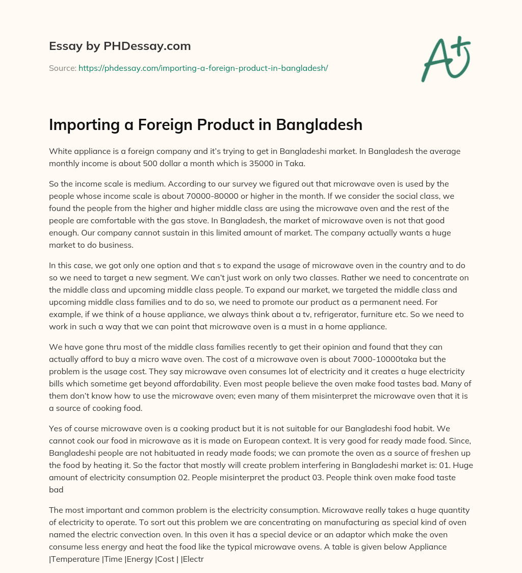 Importing a Foreign Product in Bangladesh essay
