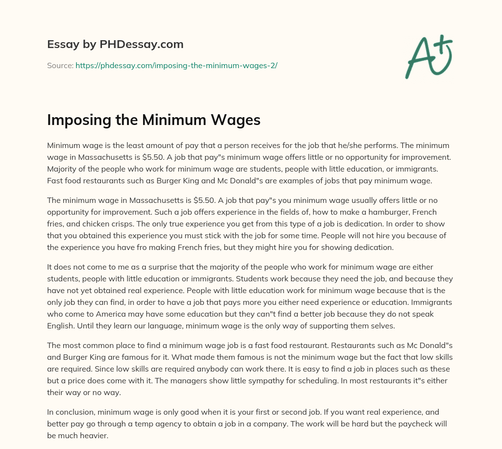 Imposing the Minimum Wages essay