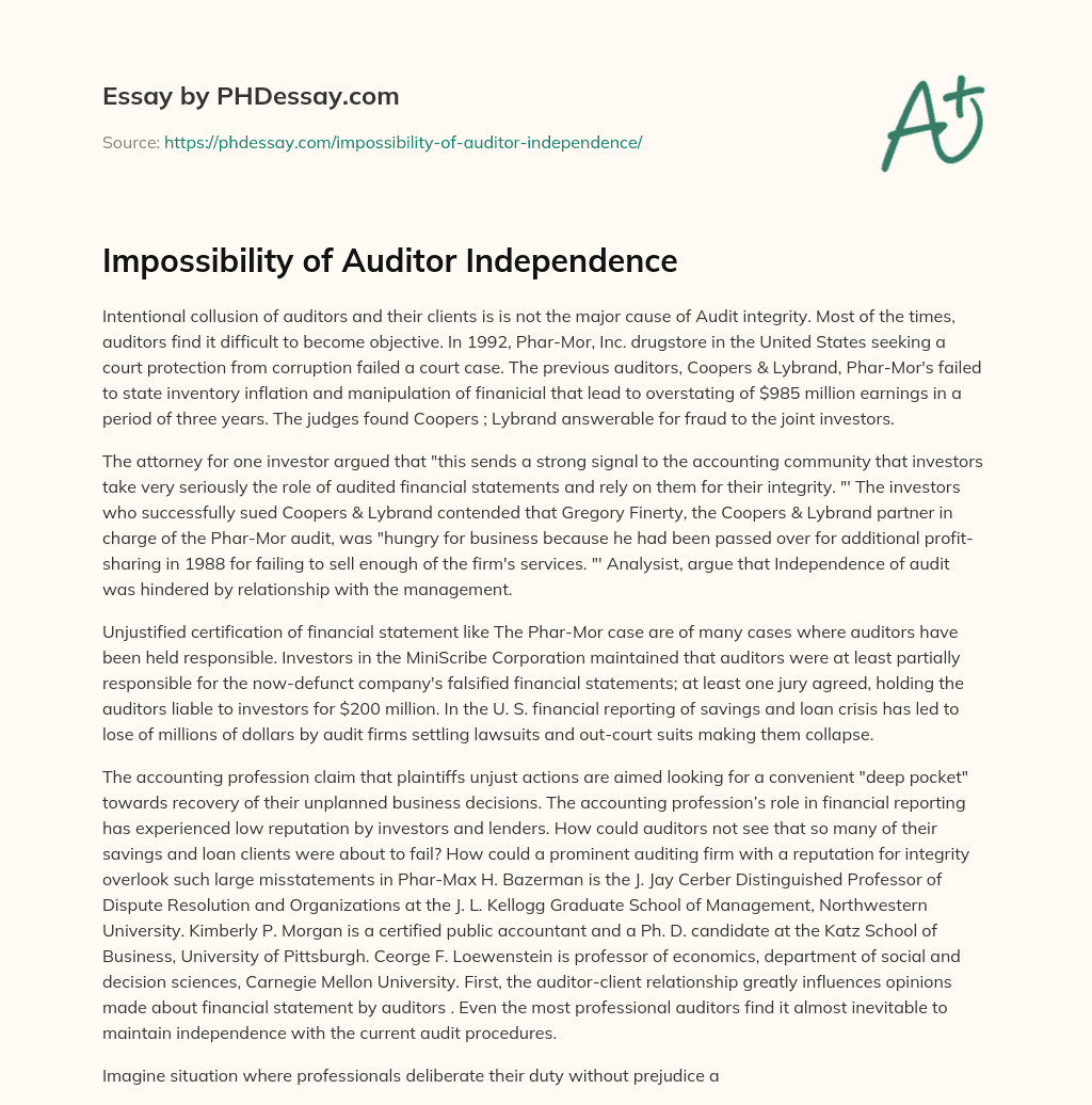Impossibility of Auditor Independence essay