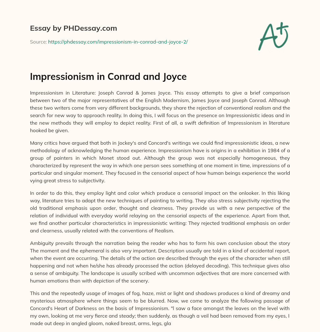 Impressionism in Conrad and Joyce essay