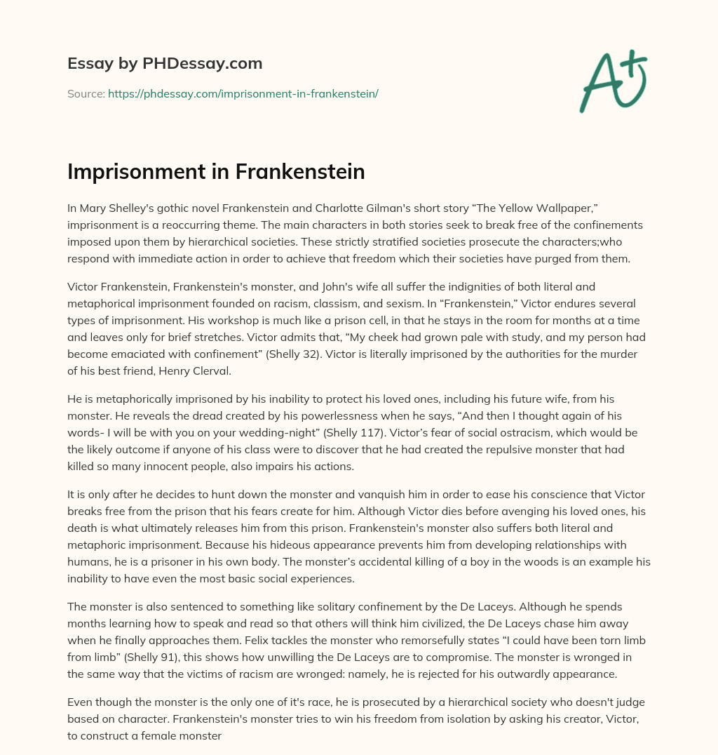 Imprisonment in Frankenstein essay