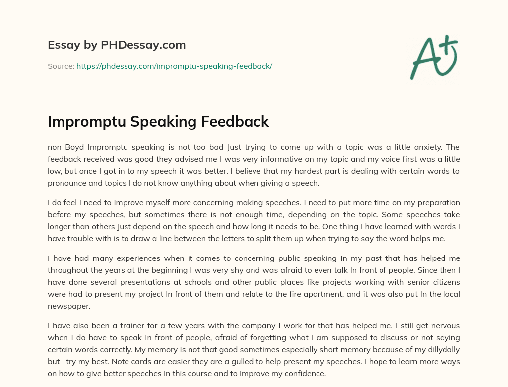 Impromptu Speaking Feedback essay